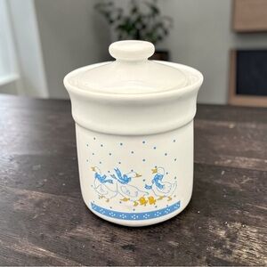 Vintage 1980s Ribbon Geese Sugar Lidded Canister Jar • Small 4.5 Inches EUC